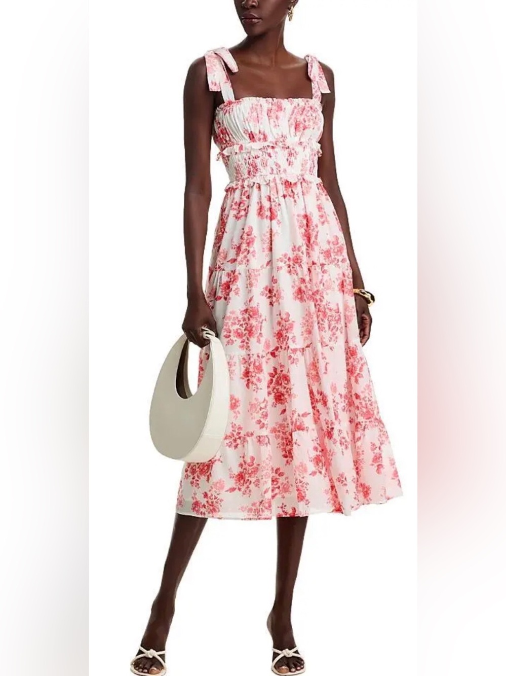 Aqua White and Coral Smocked Dress